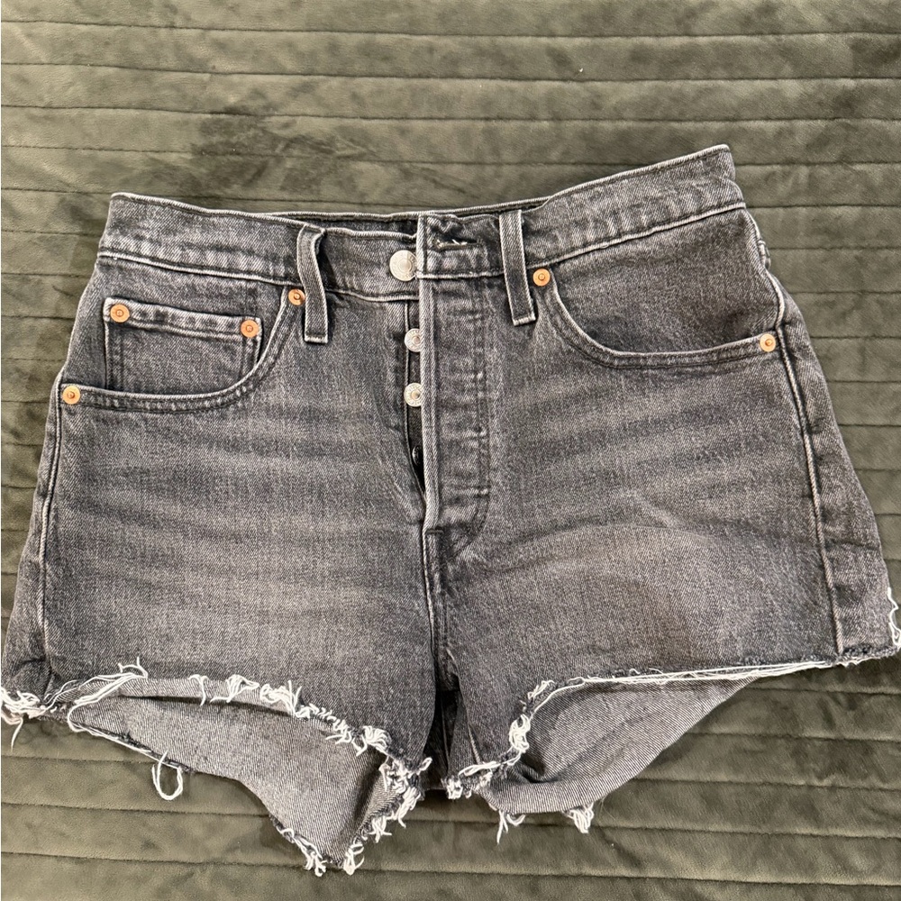 Levi's Blackwashed Raw Hem Button-Fly Denim Shorts